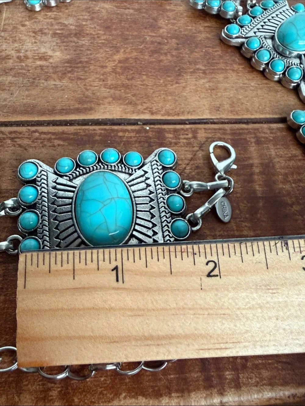 Turquoise Stone Statement Chain Belt- Silver-Tone Accents